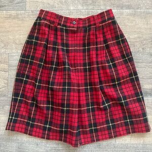 Vintage Rare Red Plaid Wool Bermuda Shorts High Waisted Long Dad Shorts
